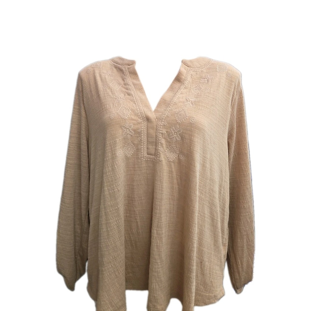 Cable & Gauge Pinkish-Beige Roll-Tab Sleeve V-Neck Boho High-Low Hem Knit Top 3X